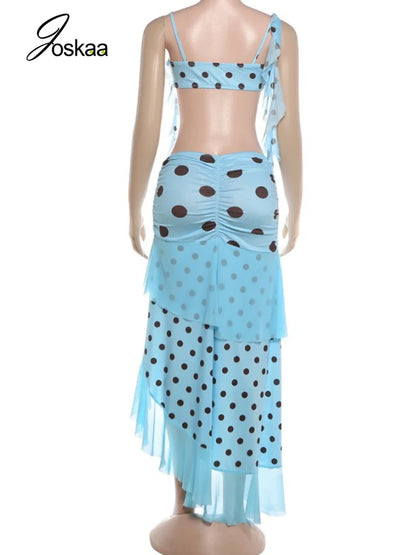 Women's Polka Dot Mesh Two Piece Bikini Set Blue – Detail View