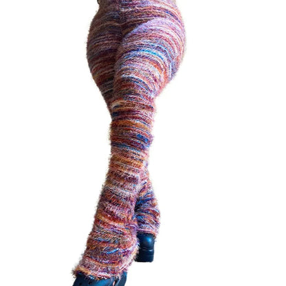 Wholesale Women's Stripe Knit Flare Ribbed Pants