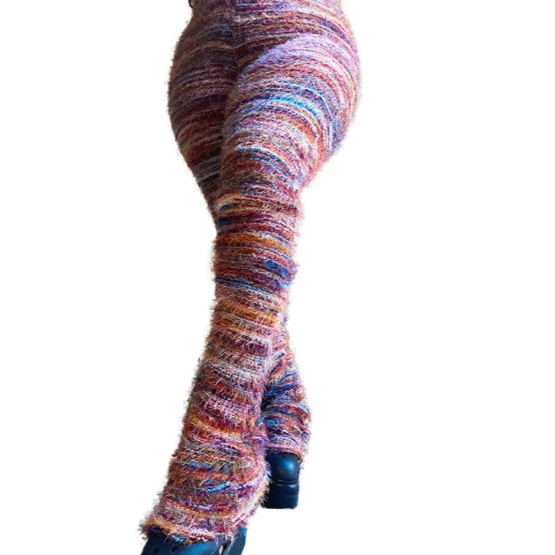Wholesale Women's Stripe Knit Flare Ribbed Pants