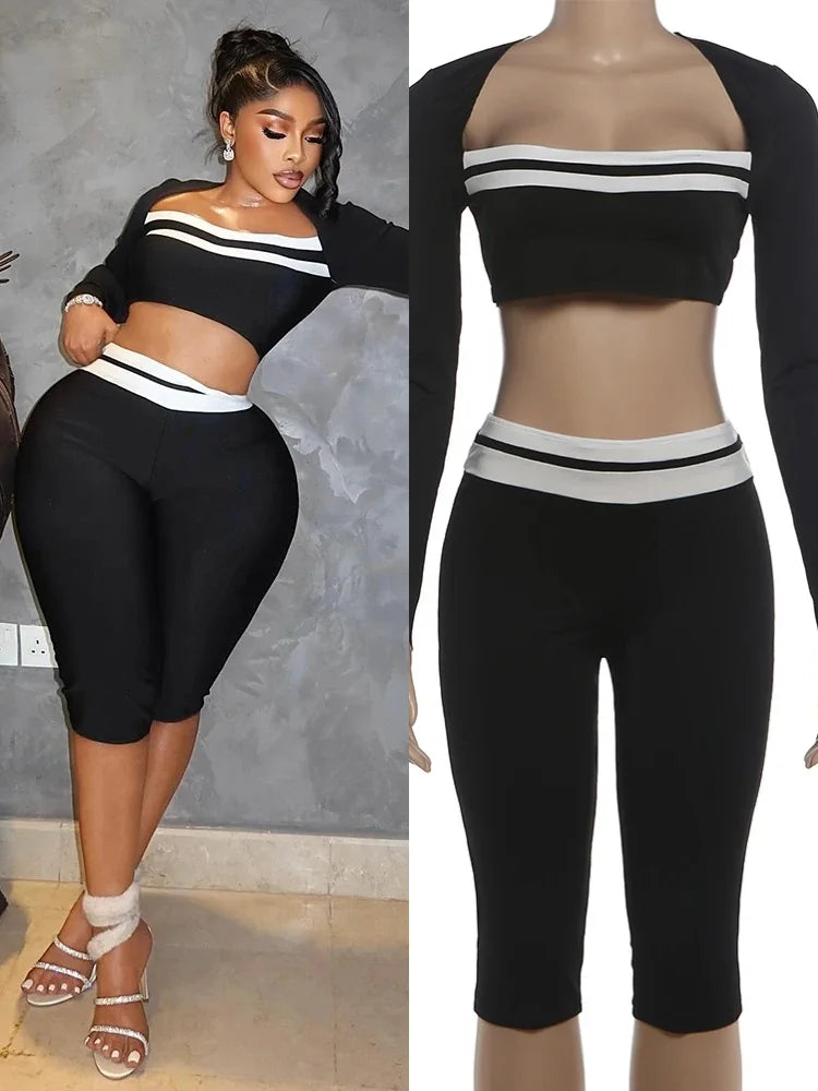 Women's Striped Long Sleeve Bodycon Two Piece Set - Additional View 8
