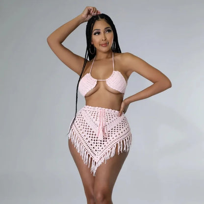 Women's Knit Halter Ribbed Two Piece Set