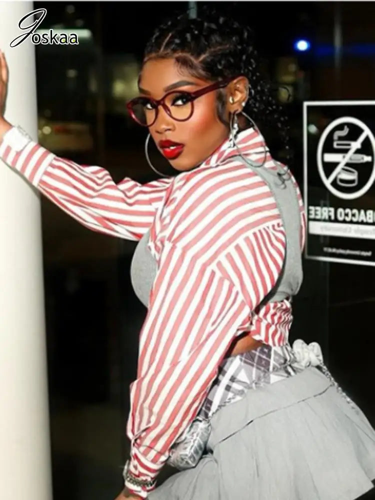 Women's Stripe Long Sleeve Crop Two Piece Set Stripe – Side View