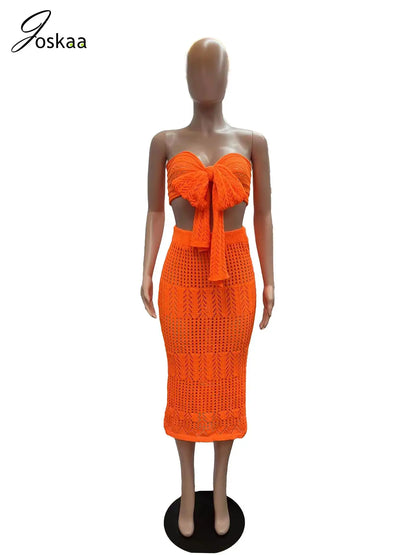 Women's Knit Cutout Ribbed Two Piece Set Orange – Detail View