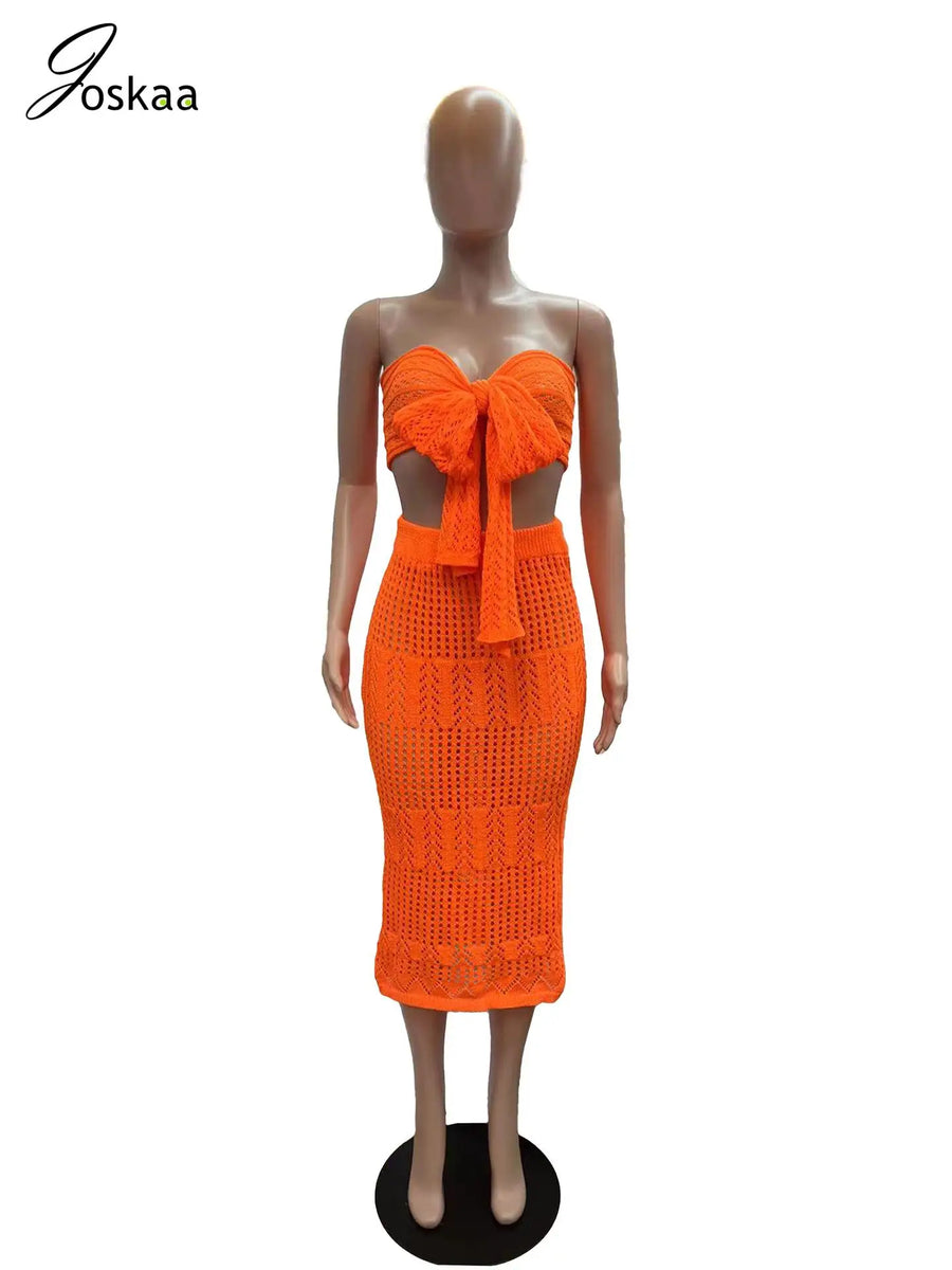 Women's Knit Cutout Ribbed Two Piece Set Orange – Detail View
