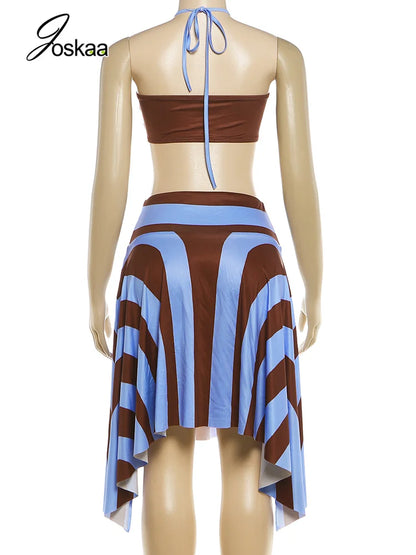 Women's Halter Two Piece Color Bikini Set Brown – Detail View
