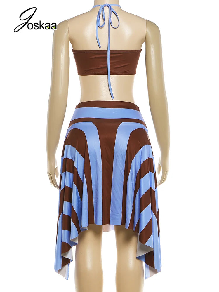 Women's Halter Two Piece Color Bikini Set Brown – Detail View