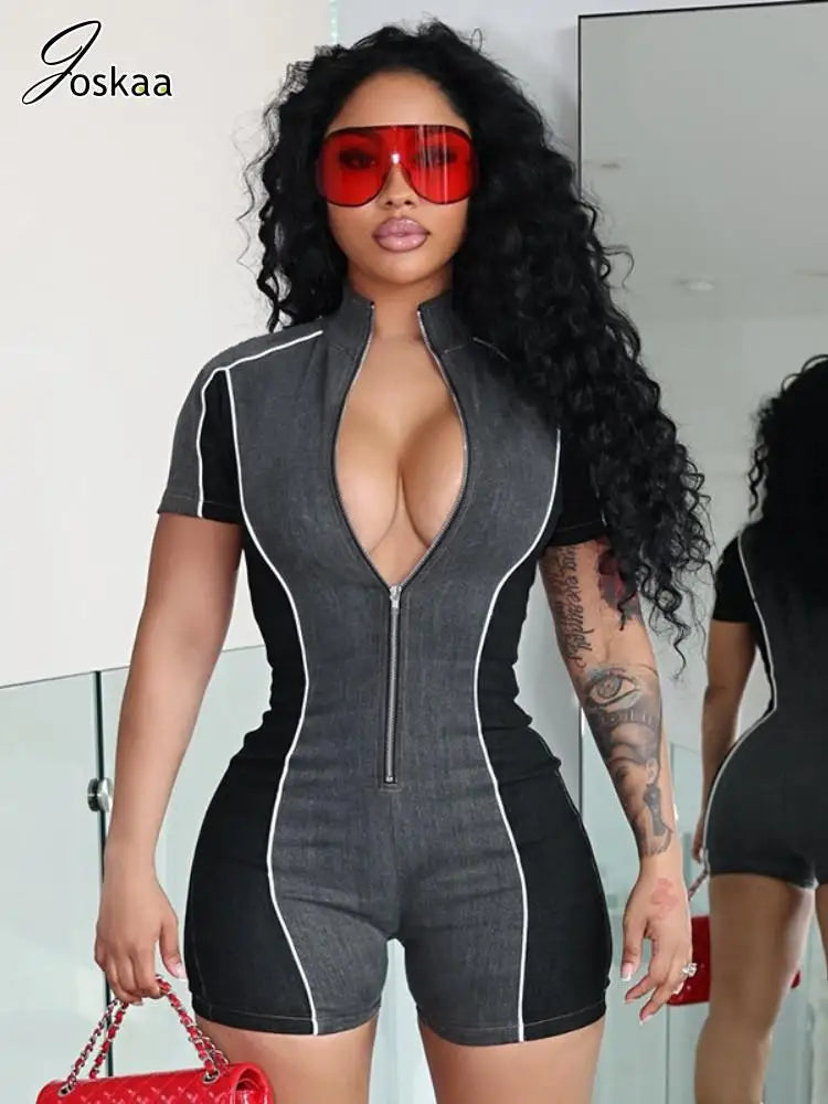 Wholesale Women's Short Sleeve Bodycon Zip Romper – Women's Fashion Wholesale – Front View