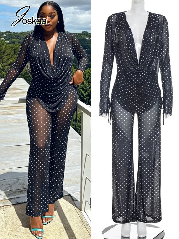 Women's Polka Dot Mesh High Waist Two Piece Set – Women's Fashion Wholesale – Front View