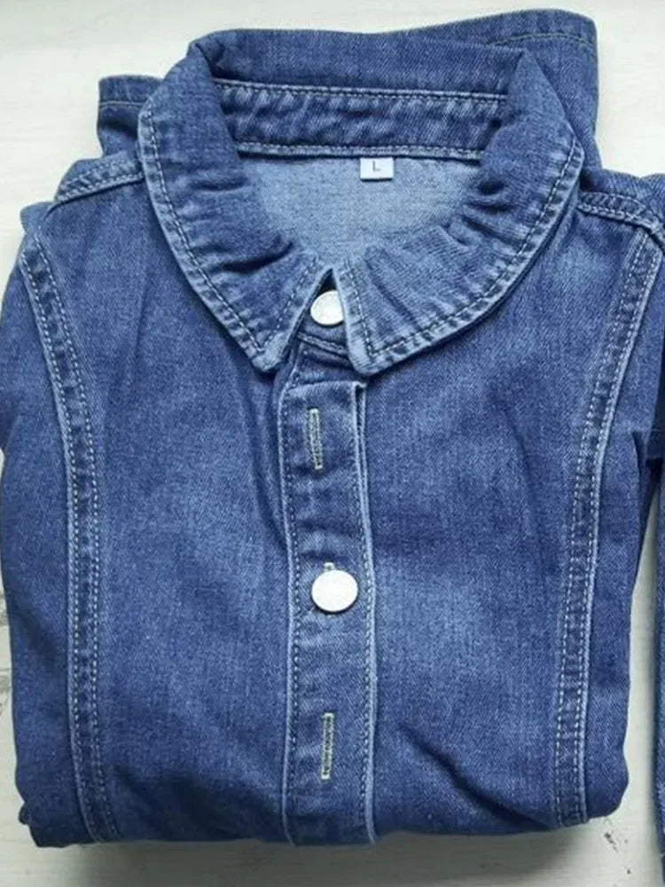 Women's Denim Short Sleeve High Waist Two Piece Set Light Blue – Detail View