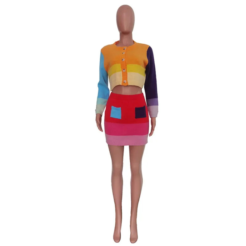 Women's Knit Long Sleeve Mini Two Piece Set