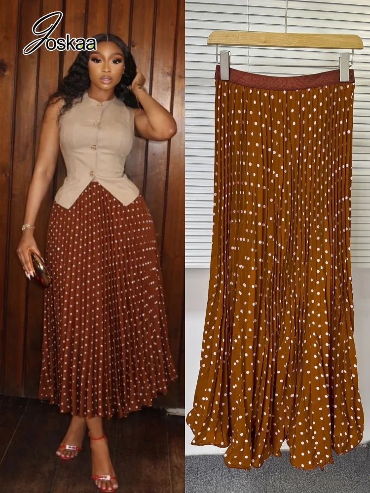 Wholesale Women's Polka Dot Pleated Dots Skirt Black Polka Dots – Side View