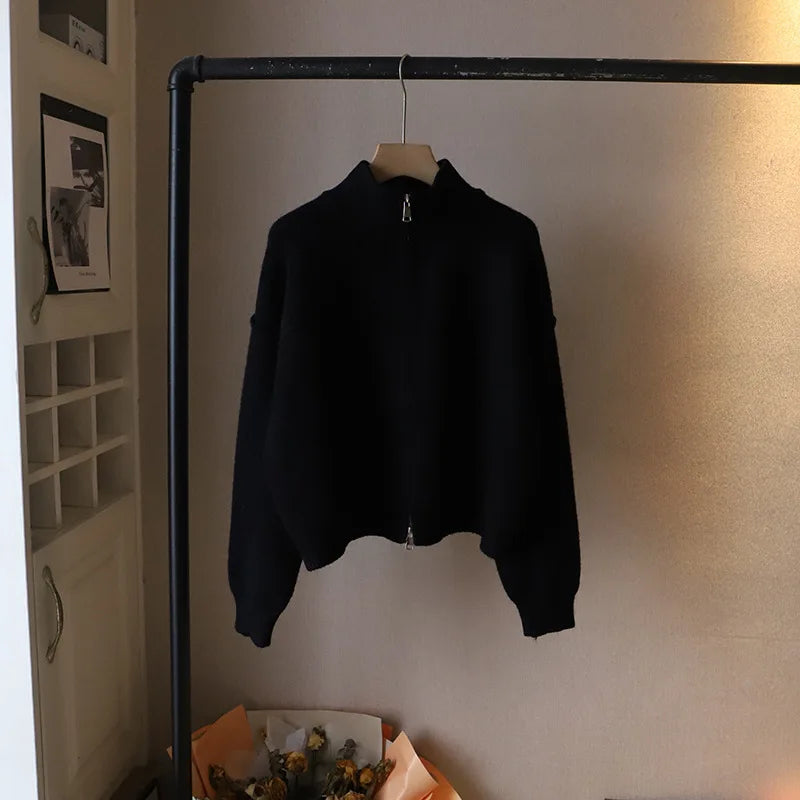 Women's Knit Ribbed Zip Oversized Jacket