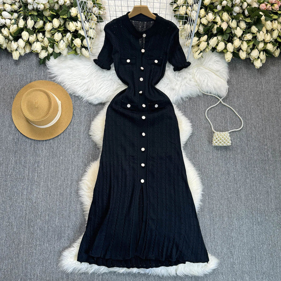 Women's Knit Short Sleeve Bodycon Maxi Dress