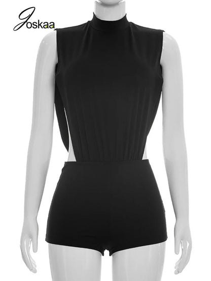 Women's Backless Cutout Sleeveless Romper Black – Back View
