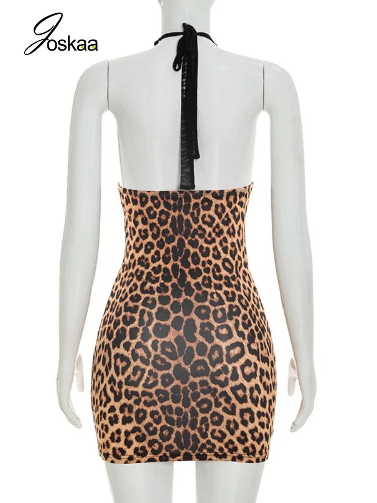 Women's Leopard Print Mesh Backless Mini Dress Leopard Print – Detail View