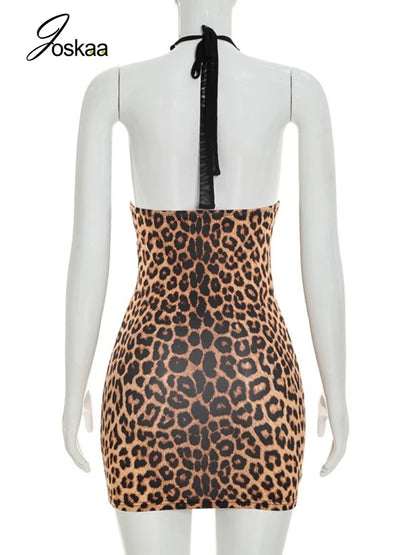 Women's Leopard Print Mesh Backless Mini Dress Leopard Print – Detail View
