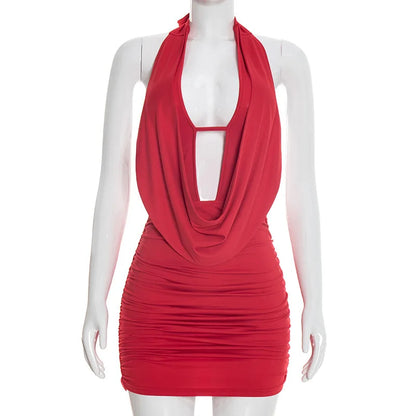 Joskaa Ruched Backless Halter Sleeveless Mini Dress - mini dress image 6
