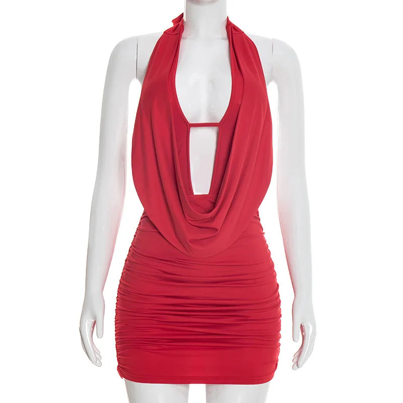 Joskaa Ruched Backless Halter Sleeveless Mini Dress - mini dress image 6