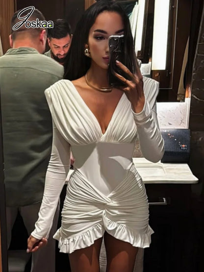 Wholesale Women's Long Sleeve Bodycon Mini Dress White – Front View