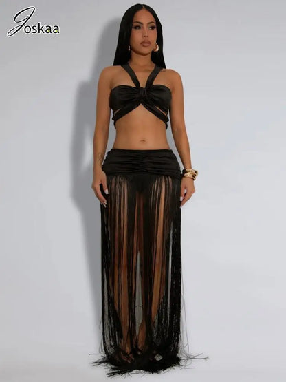 Women's Maxi Beach Strappy Two Piece Set Green – Front View