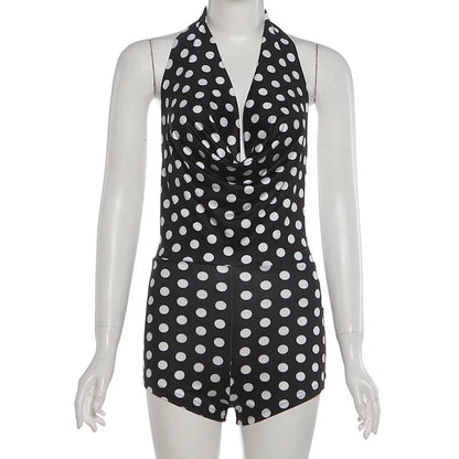 Women's Polka Dot Backless Halter Romper