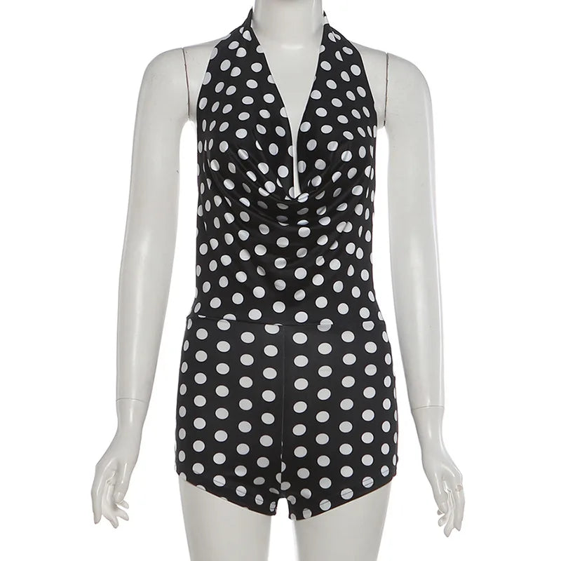Women's Polka Dot Backless Halter Romper