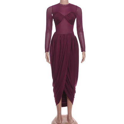 Joskaa Mesh Ruched Long Sleeve Bodycon Dress - dress image 5
