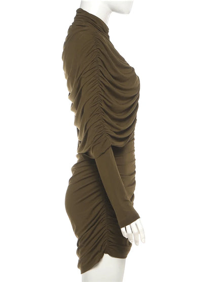 Joskaa Ruched Bodycon Mini Dress Irregular Hollow Green - mini dress image 3
