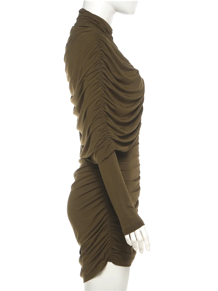 Joskaa Ruched Bodycon Mini Dress Irregular Hollow Green - mini dress image 3