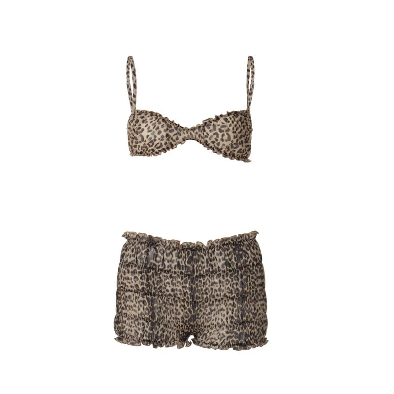 Women's Leopard Print Ruched Swimwear Bikini Set