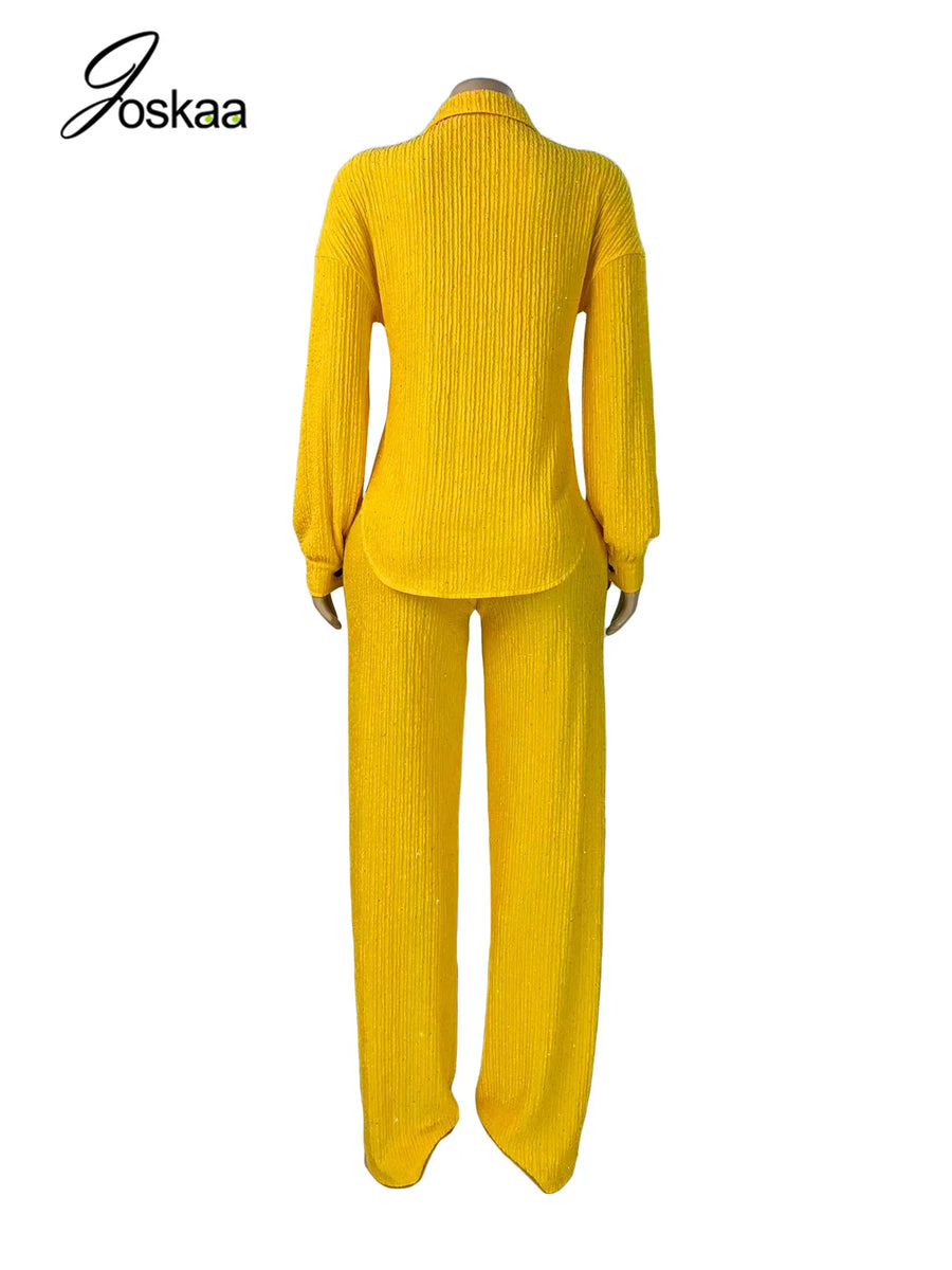 Women's Long Sleeve Wide Leg Two Piece Set - Detail View