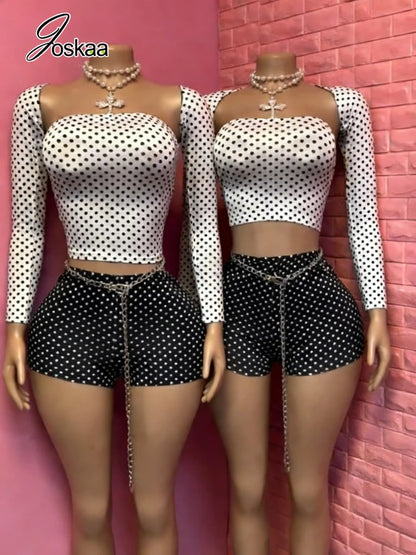 Women's Polka Dot 3-piece Cape Two Piece Set White – Front View