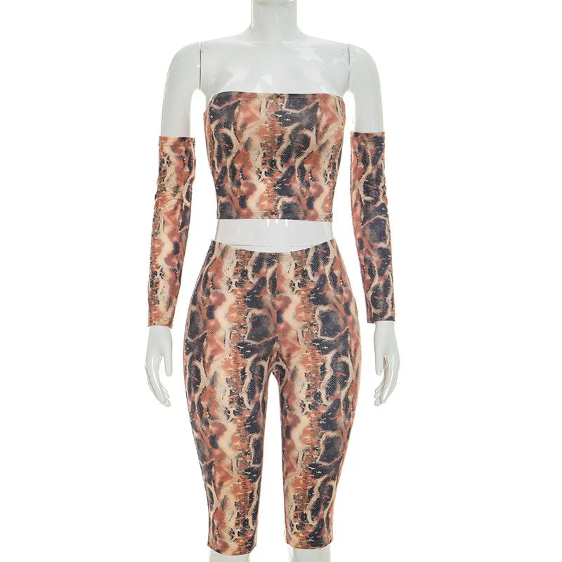 Women's Snake Print Strapless High Waist Two Piece Set - Detail View 8