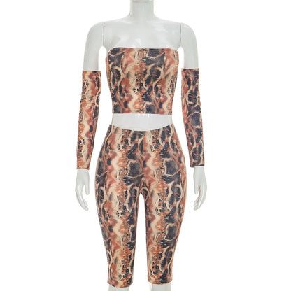 Women's Snake Print Strapless High Waist Two Piece Set - Detail View 8