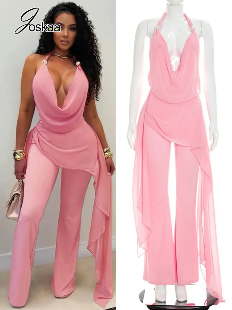 Women's Backless V-neck Halter Sleeveless Romper - Women's Fashion Wholesale - Front View