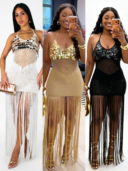 Women's Sequin Ribbed Knit Cutout Halter Bodycon Dress - Additional View 8