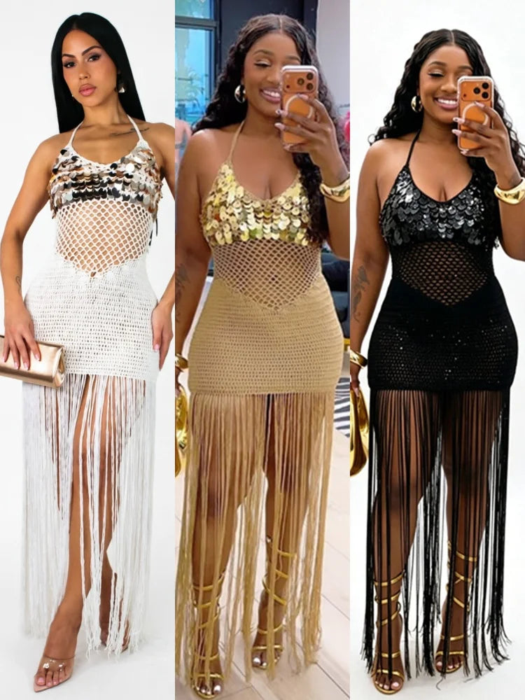 Women's Sequin Ribbed Knit Cutout Halter Bodycon Dress - Additional View 8