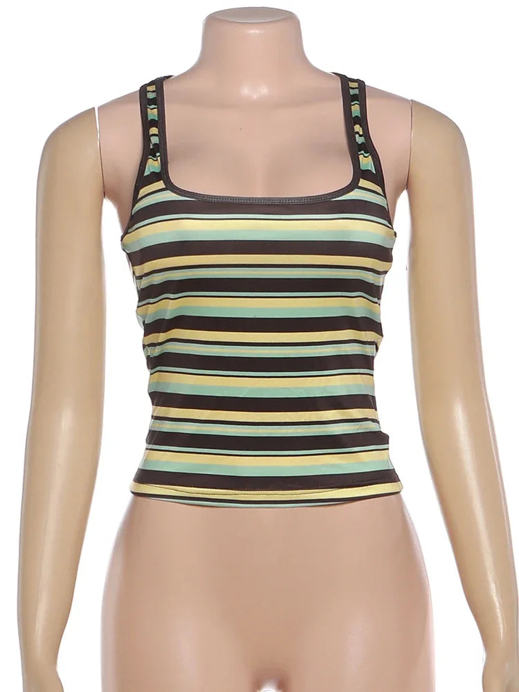 Women's Stripe Backless Sleeveless Crop Top