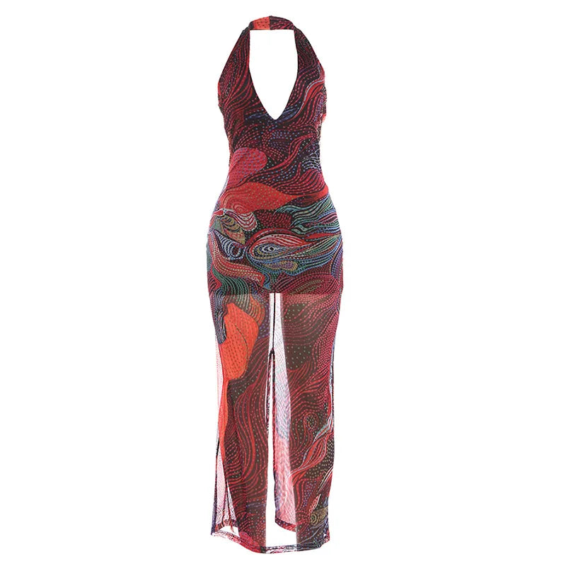 Women's Backless V-neck Halter Bodycon Maxi Dress - Additional View 7