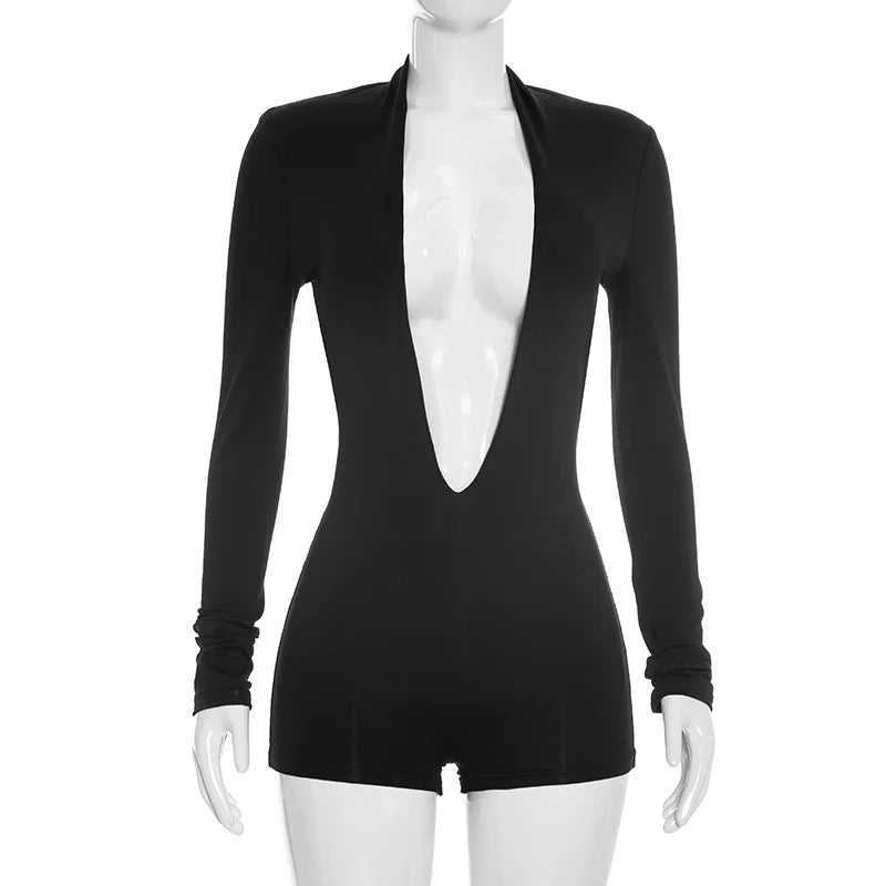 Women's V-neck Long Sleeve Bodycon Romper - Additional View 7
