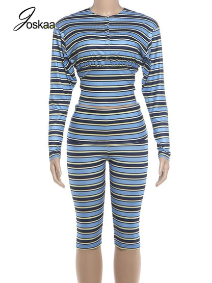 Women's Striped Long Sleeve Two Piece Set - Back View