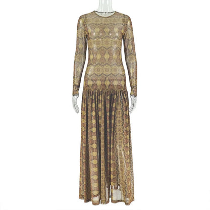 Women's Ruched Long Sleeve Bodycon Maxi Dress