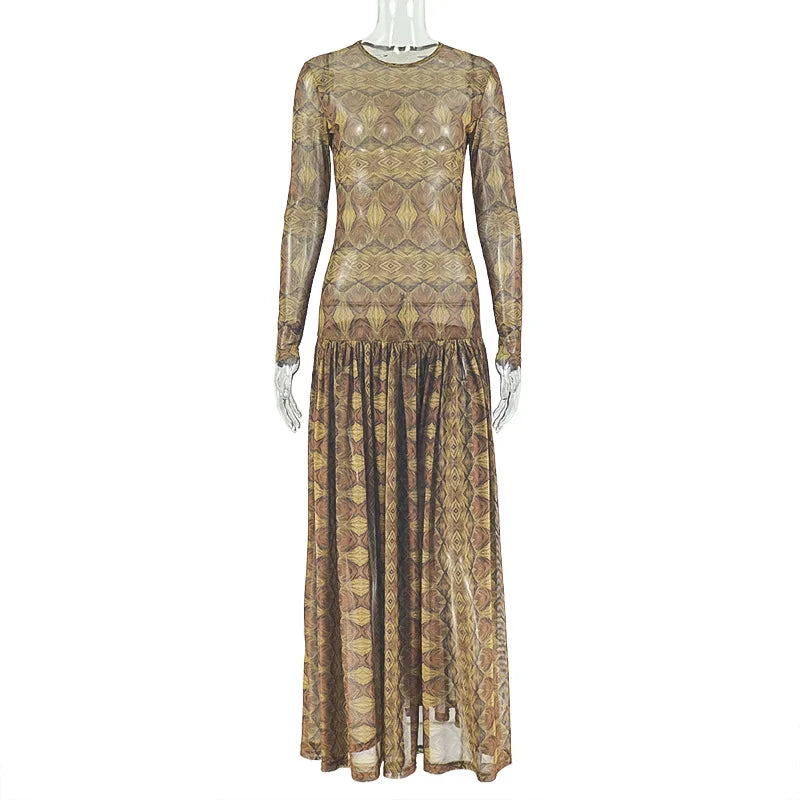 Women's Ruched Long Sleeve Bodycon Maxi Dress