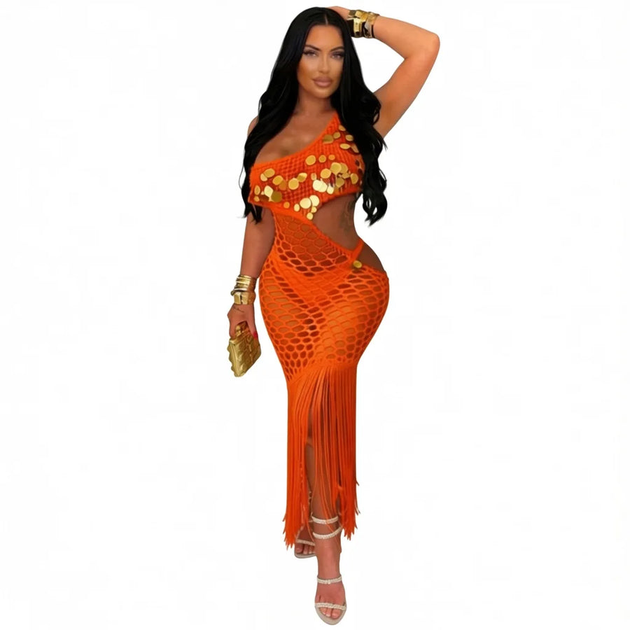 Women's Sequin Knit Backless Ribbed Dress