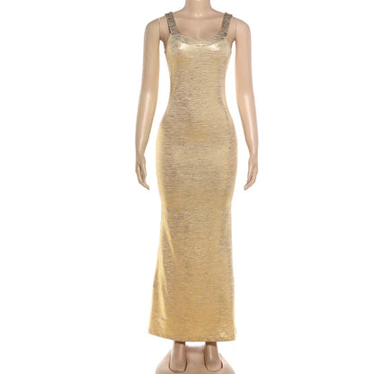 Women's Sleeveless Glossy Texture Spaghetti Bodycon Dress