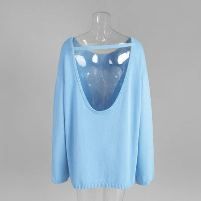Women's Knit Backless Long Sleeve Ribbed Top