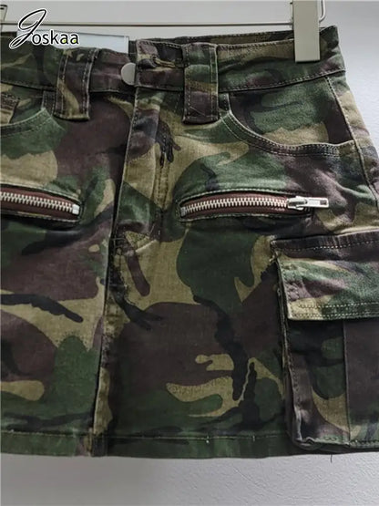 Women's Denim High Waist Mini Fall Vintage Side Skirt Camouflage – Back View