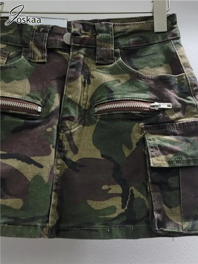 Women's Denim High Waist Mini Fall Vintage Side Skirt Camouflage – Back View