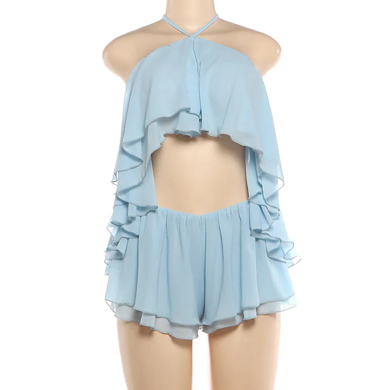 Women's Backless Halter Two Piece Set Chiffon - Detail View 7