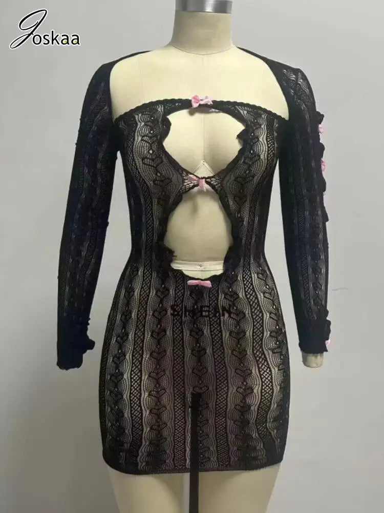 Women's Cutout Long Sleeve Two Piece Set Black – Detail View